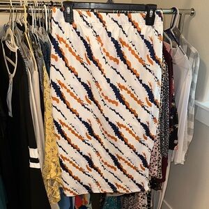 Stylish White and Orange Patterned Skirt